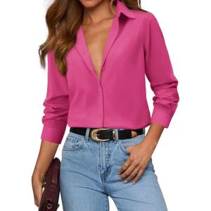 imagesiliteelon Button Down Shirts for Women Dress Shirt Cotton Long Sleeve Collared Shirt Business Work Office Blouse TopRose Pink