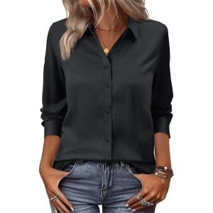 imagesiliteelon Women Button Down Shirts Dress Shirts Long Sleeve ClassicFit CottonBlack