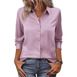 imagesiliteelon Women Button Down Shirts Dress Shirts Long Sleeve ClassicFit CottonGrayish Purple