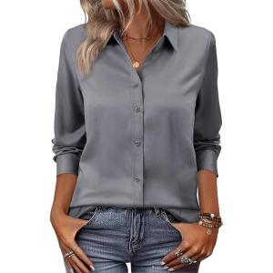 imagesiliteelon Women Button Down Shirts Dress Shirts Long Sleeve ClassicFit CottonGrey