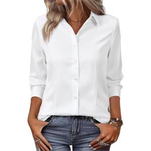 imagesiliteelon Women Button Down Shirts Dress Shirts Long Sleeve ClassicFit CottonWhite