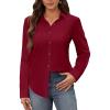 image:imagesiliteelon Womens Stain Shield Dress Shirts Wrinkle Free Long Sleeve Shirts Solid Work Business Button Down ShirtsRed