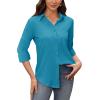image:imagesiliteelon Womens Stain Shield Dress Shirts Wrinkle Free Long Sleeve Shirts Solid Work Business Button Down ShirtsCyan Blue