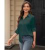 image:imagesiliteelon Womens Stain Shield Dress Shirts Wrinkle Free Long Sleeve Shirts Solid Work Business Button Down ShirtsDark Green