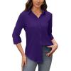 image:imagesiliteelon Womens Stain Shield Dress Shirts Wrinkle Free Long Sleeve Shirts Solid Work Business Button Down ShirtsDark Purple