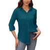 image:imagesiliteelon Womens Stain Shield Dress Shirts Wrinkle Free Long Sleeve Shirts Solid Work Business Button Down ShirtsPeacock Blue