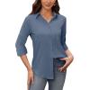 image:imagesiliteelon Womens Stain Shield Dress Shirts Wrinkle Free Long Sleeve Shirts Solid Work Business Button Down ShirtsSlate Blue