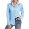 image:imagesiliteelon Womens ClassicFit Dress Shirts Long Sleeve Button Down WrinkleFree Stretch Solid Casual Work Office Blouse TopBaby Blue