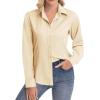 image:imagesiliteelon Womens ClassicFit Dress Shirts Long Sleeve Button Down WrinkleFree Stretch Solid Casual Work Office Blouse TopBeige