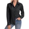 image:imagesiliteelon Womens ClassicFit Dress Shirts Long Sleeve Button Down WrinkleFree Stretch Solid Casual Work Office Blouse TopBlack