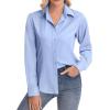 image:imagesiliteelon Womens ClassicFit Dress Shirts Long Sleeve Button Down WrinkleFree Stretch Solid Casual Work Office Blouse TopBlue