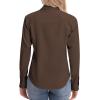 image:imagesiliteelon Womens ClassicFit Dress Shirts Long Sleeve Button Down WrinkleFree Stretch Solid Casual Work Office Blouse TopBrown