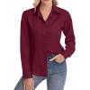 image:imagesiliteelon Womens ClassicFit Dress Shirts Long Sleeve Button Down WrinkleFree Stretch Solid Casual Work Office Blouse TopBurgundy