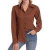 image:imagesiliteelon Womens ClassicFit Dress Shirts Long Sleeve Button Down WrinkleFree Stretch Solid Casual Work Office Blouse TopCaramel