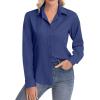image:imagesiliteelon Womens ClassicFit Dress Shirts Long Sleeve Button Down WrinkleFree Stretch Solid Casual Work Office Blouse TopDark Blue