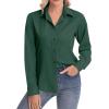 image:imagesiliteelon Womens ClassicFit Dress Shirts Long Sleeve Button Down WrinkleFree Stretch Solid Casual Work Office Blouse TopDark Green