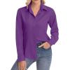 image:imagesiliteelon Womens ClassicFit Dress Shirts Long Sleeve Button Down WrinkleFree Stretch Solid Casual Work Office Blouse TopDeep Purple