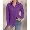 image:imagesiliteelon Womens ClassicFit Dress Shirts Long Sleeve Button Down WrinkleFree Stretch Solid Casual Work Office Blouse TopDeep Purple