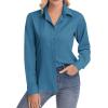 image:imagesiliteelon Womens ClassicFit Dress Shirts Long Sleeve Button Down WrinkleFree Stretch Solid Casual Work Office Blouse TopDenim Blue