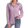 image:imagesiliteelon Womens ClassicFit Dress Shirts Long Sleeve Button Down WrinkleFree Stretch Solid Casual Work Office Blouse TopGrayish Purple