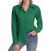 image:imagesiliteelon Womens ClassicFit Dress Shirts Long Sleeve Button Down WrinkleFree Stretch Solid Casual Work Office Blouse TopGreen