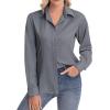 image:imagesiliteelon Womens ClassicFit Dress Shirts Long Sleeve Button Down WrinkleFree Stretch Solid Casual Work Office Blouse TopGrey