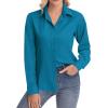 image:imagesiliteelon Womens ClassicFit Dress Shirts Long Sleeve Button Down WrinkleFree Stretch Solid Casual Work Office Blouse TopIndigo