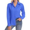 image:imagesiliteelon Womens ClassicFit Dress Shirts Long Sleeve Button Down WrinkleFree Stretch Solid Casual Work Office Blouse TopIndigo Blue