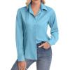 image:imagesiliteelon Womens ClassicFit Dress Shirts Long Sleeve Button Down WrinkleFree Stretch Solid Casual Work Office Blouse TopLake Blue