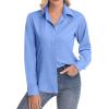 image:imagesiliteelon Womens ClassicFit Dress Shirts Long Sleeve Button Down WrinkleFree Stretch Solid Casual Work Office Blouse TopLight Blue