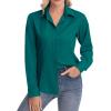 image:imagesiliteelon Womens ClassicFit Dress Shirts Long Sleeve Button Down WrinkleFree Stretch Solid Casual Work Office Blouse TopLight Dark Green