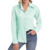 image:imagesiliteelon Womens ClassicFit Dress Shirts Long Sleeve Button Down WrinkleFree Stretch Solid Casual Work Office Blouse TopLight Green