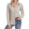 image:imagesiliteelon Womens ClassicFit Dress Shirts Long Sleeve Button Down WrinkleFree Stretch Solid Casual Work Office Blouse TopLight Khaki