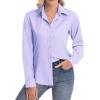 image:imagesiliteelon Womens ClassicFit Dress Shirts Long Sleeve Button Down WrinkleFree Stretch Solid Casual Work Office Blouse TopLight Purple