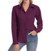 image:imagesiliteelon Womens ClassicFit Dress Shirts Long Sleeve Button Down WrinkleFree Stretch Solid Casual Work Office Blouse TopMagenta