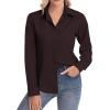 image:imagesiliteelon Womens ClassicFit Dress Shirts Long Sleeve Button Down WrinkleFree Stretch Solid Casual Work Office Blouse TopMaroon