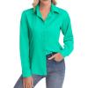 image:imagesiliteelon Womens ClassicFit Dress Shirts Long Sleeve Button Down WrinkleFree Stretch Solid Casual Work Office Blouse TopMint Green