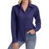 image:imagesiliteelon Womens ClassicFit Dress Shirts Long Sleeve Button Down WrinkleFree Stretch Solid Casual Work Office Blouse TopNavy Blue