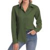 image:imagesiliteelon Womens ClassicFit Dress Shirts Long Sleeve Button Down WrinkleFree Stretch Solid Casual Work Office Blouse TopOlive Green