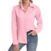 image:imagesiliteelon Womens ClassicFit Dress Shirts Long Sleeve Button Down WrinkleFree Stretch Solid Casual Work Office Blouse TopPeachypink