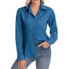 image:imagesiliteelon Womens ClassicFit Dress Shirts Long Sleeve Button Down WrinkleFree Stretch Solid Casual Work Office Blouse TopPeacock Blue