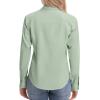 image:imagesiliteelon Womens ClassicFit Dress Shirts Long Sleeve Button Down WrinkleFree Stretch Solid Casual Work Office Blouse TopPeagreen