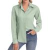 image:imagesiliteelon Womens ClassicFit Dress Shirts Long Sleeve Button Down WrinkleFree Stretch Solid Casual Work Office Blouse TopPeagreen