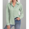image:imagesiliteelon Womens ClassicFit Dress Shirts Long Sleeve Button Down WrinkleFree Stretch Solid Casual Work Office Blouse TopPeagreen