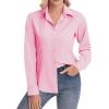 image:imagesiliteelon Womens ClassicFit Dress Shirts Long Sleeve Button Down WrinkleFree Stretch Solid Casual Work Office Blouse TopPink
