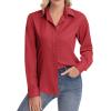 image:imagesiliteelon Womens ClassicFit Dress Shirts Long Sleeve Button Down WrinkleFree Stretch Solid Casual Work Office Blouse TopRed