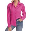 image:imagesiliteelon Womens ClassicFit Dress Shirts Long Sleeve Button Down WrinkleFree Stretch Solid Casual Work Office Blouse TopRose Red