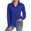 image:imagesiliteelon Womens ClassicFit Dress Shirts Long Sleeve Button Down WrinkleFree Stretch Solid Casual Work Office Blouse TopRoyal Blue