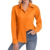 image:imagesiliteelon Womens ClassicFit Dress Shirts Long Sleeve Button Down WrinkleFree Stretch Solid Casual Work Office Blouse TopSaffron