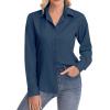 image:imagesiliteelon Womens ClassicFit Dress Shirts Long Sleeve Button Down WrinkleFree Stretch Solid Casual Work Office Blouse TopTeal